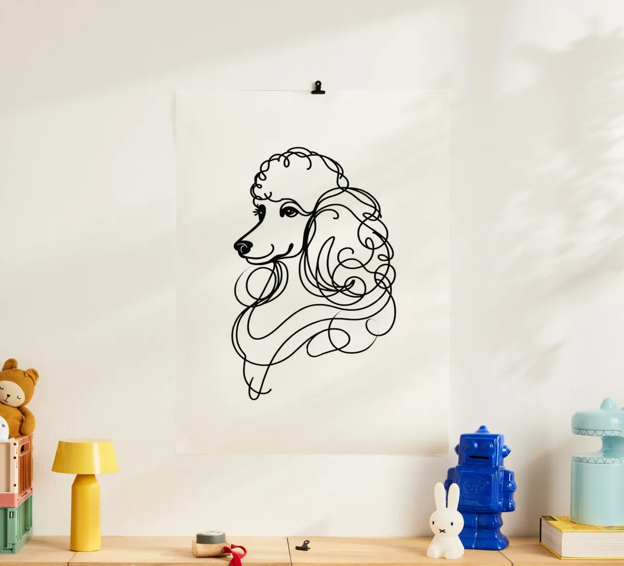 Chien caniche Dessin au trait poster avec cadre en plastique de WijdevenDesign