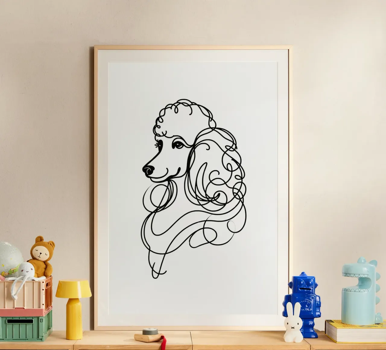 Chien caniche Dessin au trait poster avec cadre en plastique de WijdevenDesign