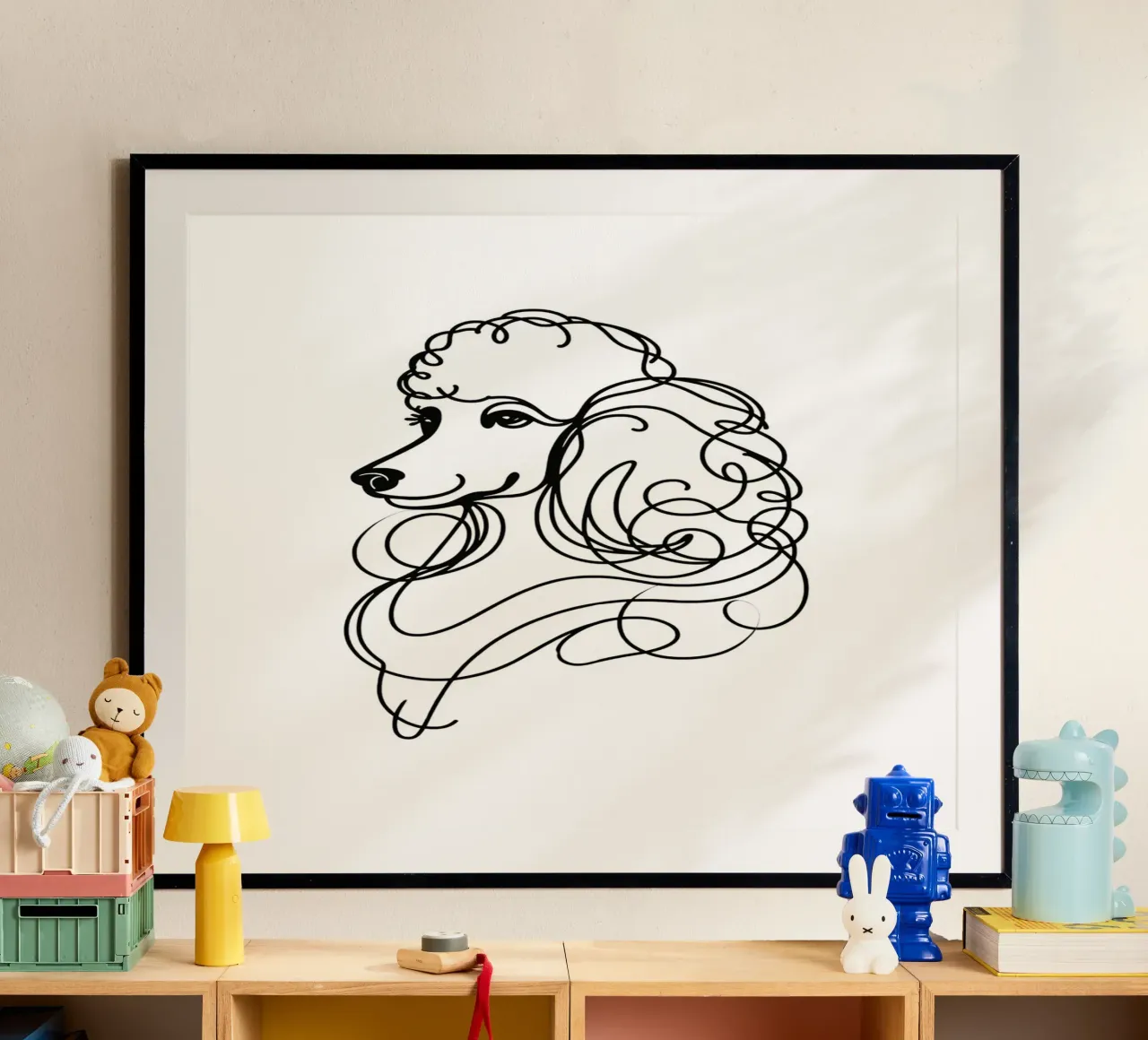 Chien caniche Dessin au trait poster avec cadre en plastique de WijdevenDesign