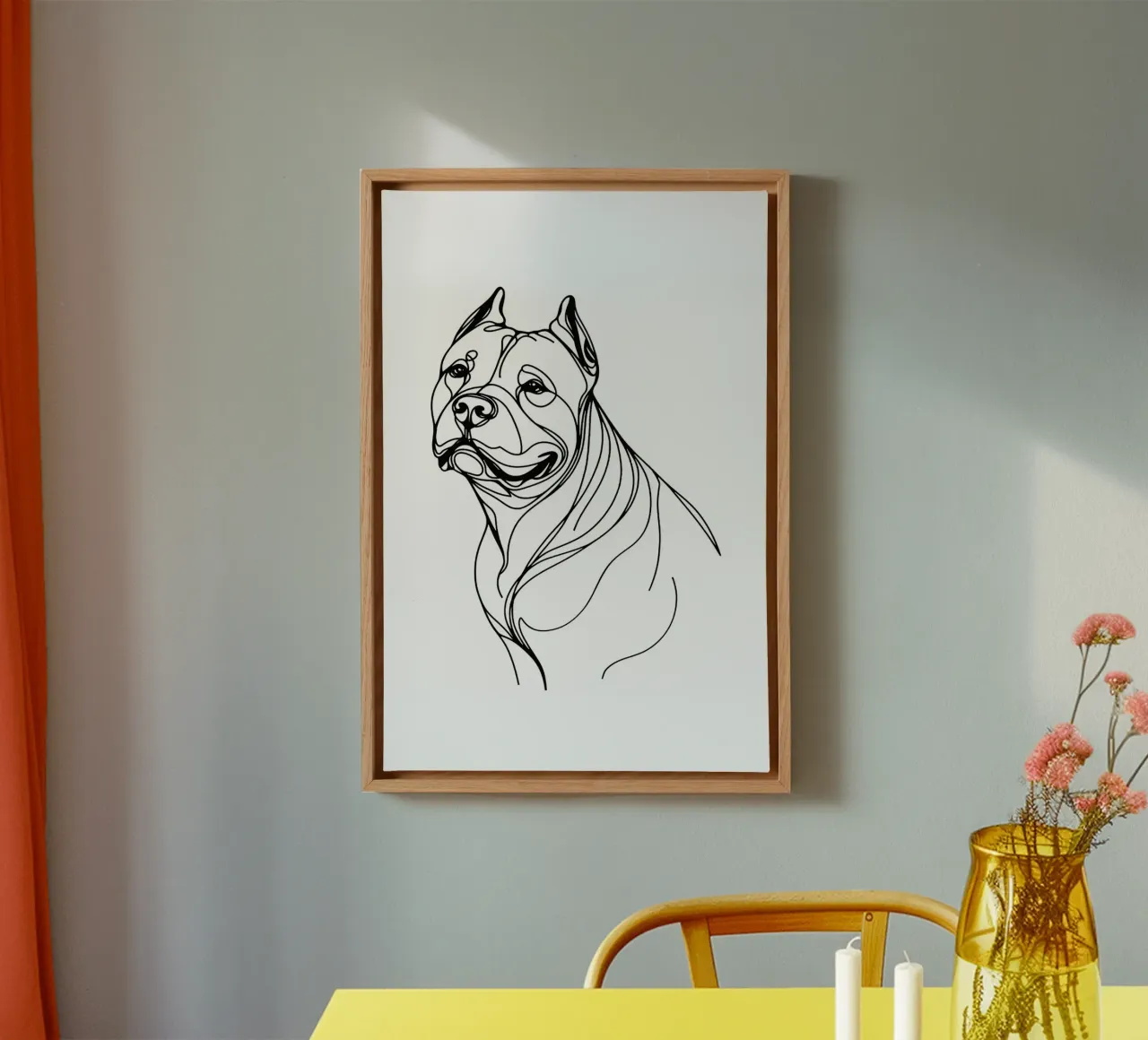 Pitbull Terrier Dog Line Art Drawing canvas by WijdevenDesign
