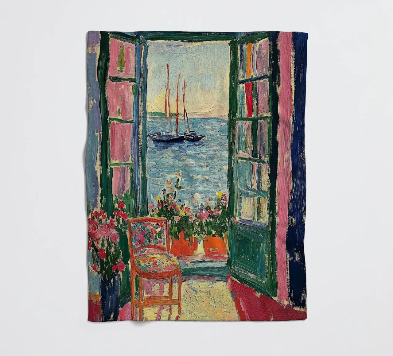 Matisse ispira la Finestra aperta "Un momento di colore". coperta in pile da Nikis Art Studio