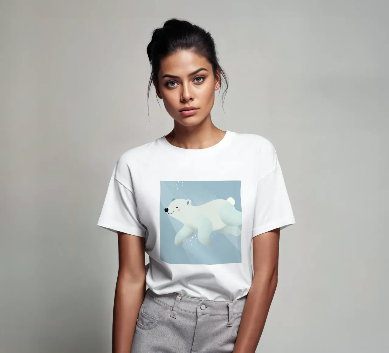 Design d'un ours polaire nageant dans des tons bleus doux t-shirt de namosh