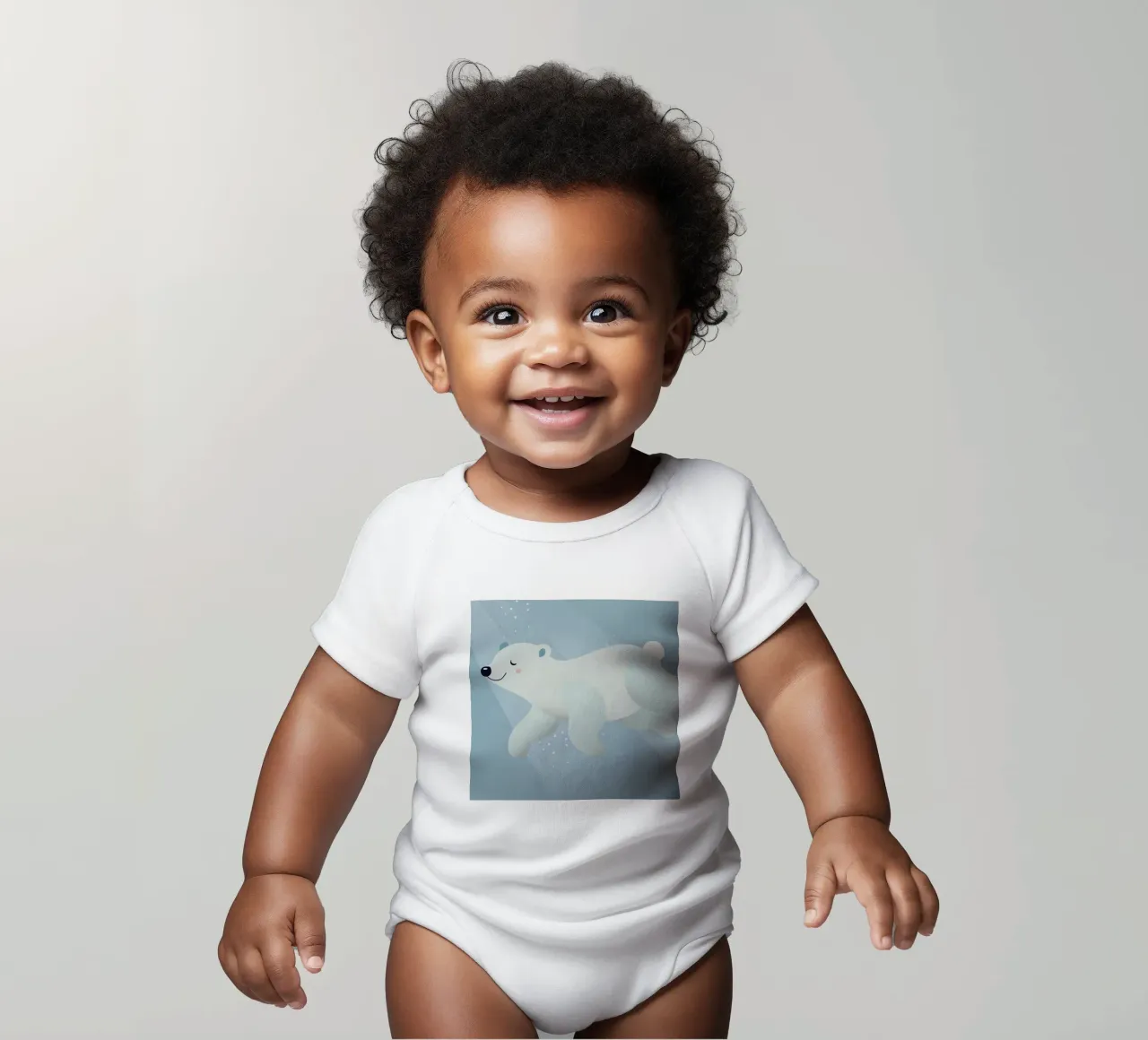 Design d'un ours polaire nageant dans des tons bleus doux body bébé de namosh