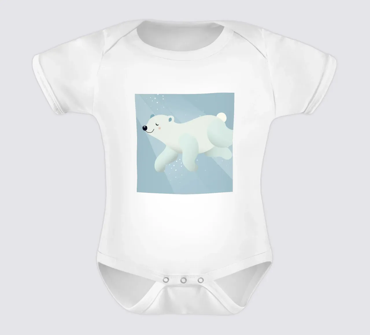 Design d'un ours polaire nageant dans des tons bleus doux body bébé de namosh