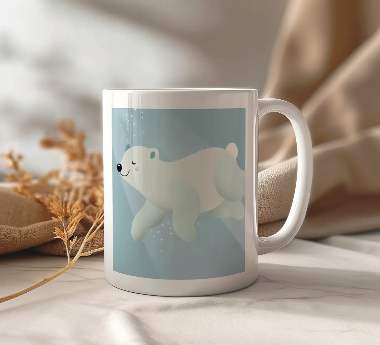 Design d'un ours polaire nageant dans des tons bleus doux mug en céramique de namosh