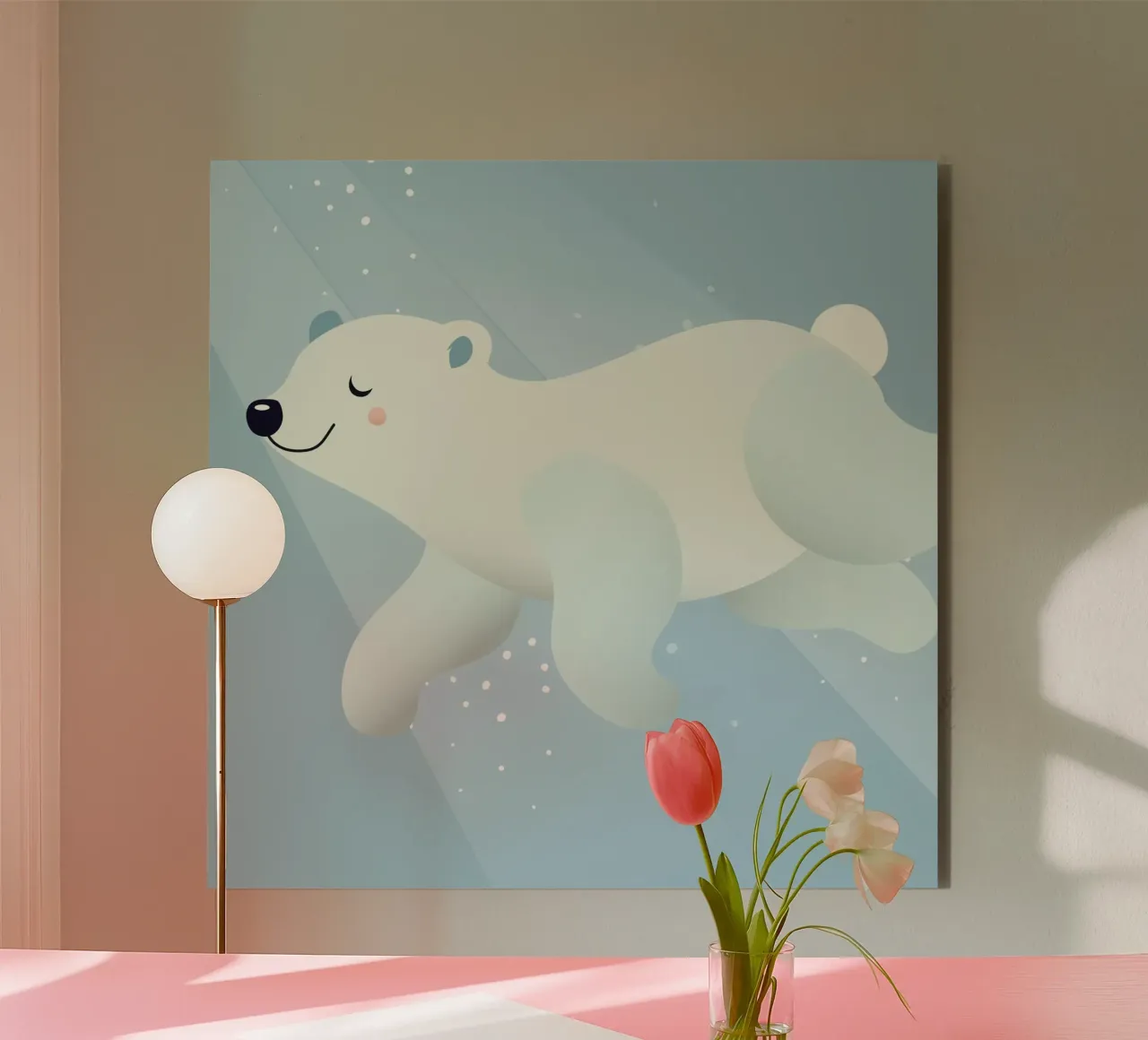 Design of a swimming polar bear in soft blue tones alu-dibond by namosh