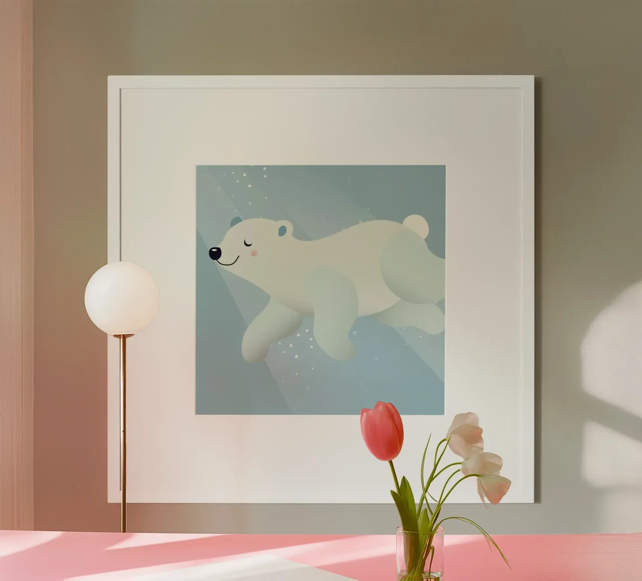 Design d'un ours polaire nageant dans des tons bleus doux hahnemühle de namosh