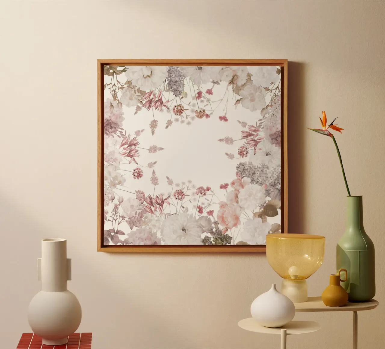 Bloemblaadjeskrans: Een vintage lenteframe canvas met Baklijst van Flower Garden - Uta Naumann