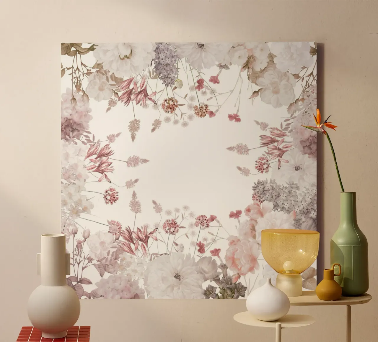 Bloemblaadjeskrans: Een vintage lenteframe canvas met Baklijst van Flower Garden - Uta Naumann
