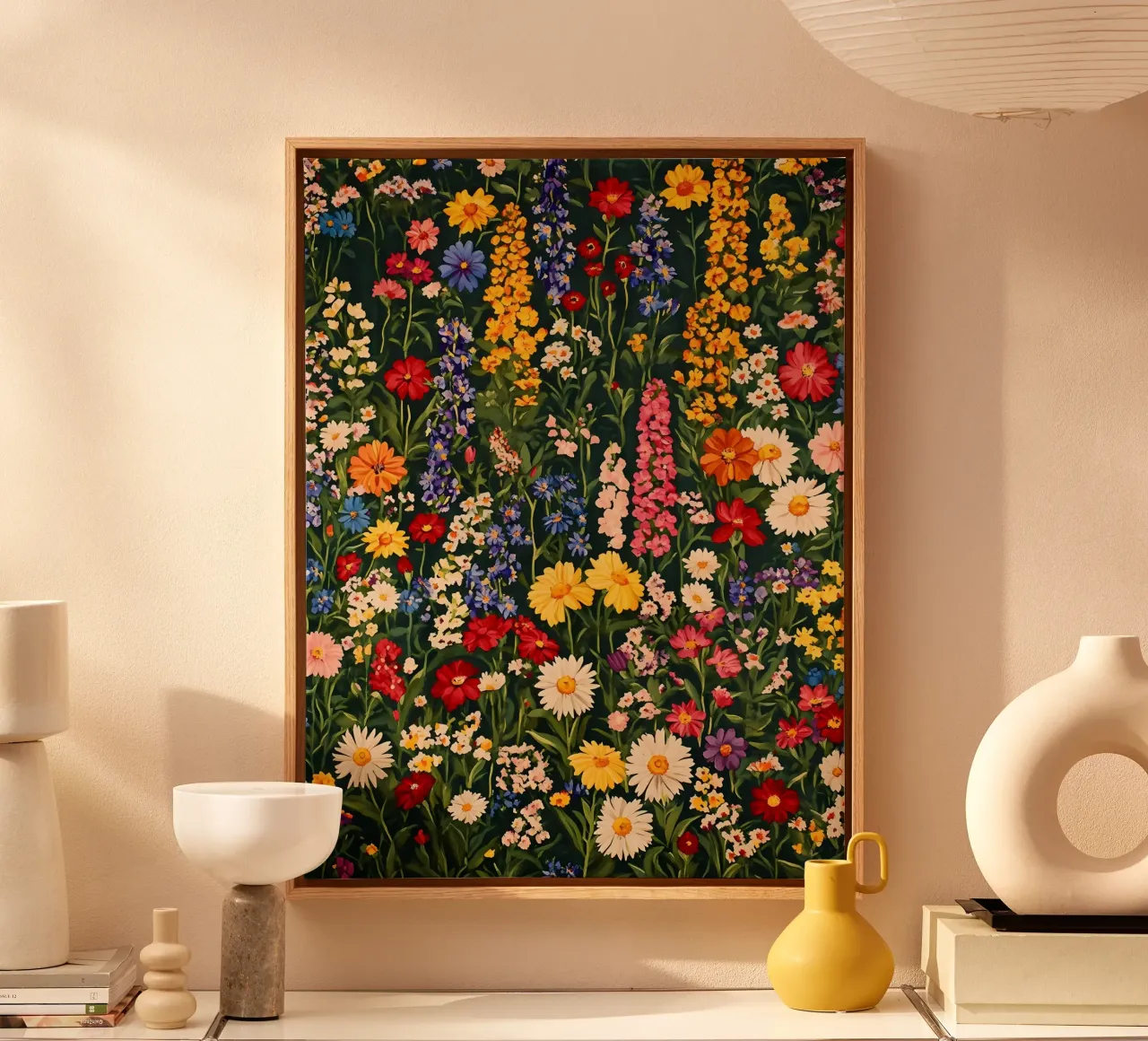 Weide met kleurrijke bloemen canvas met Baklijst van IamHomeStudio