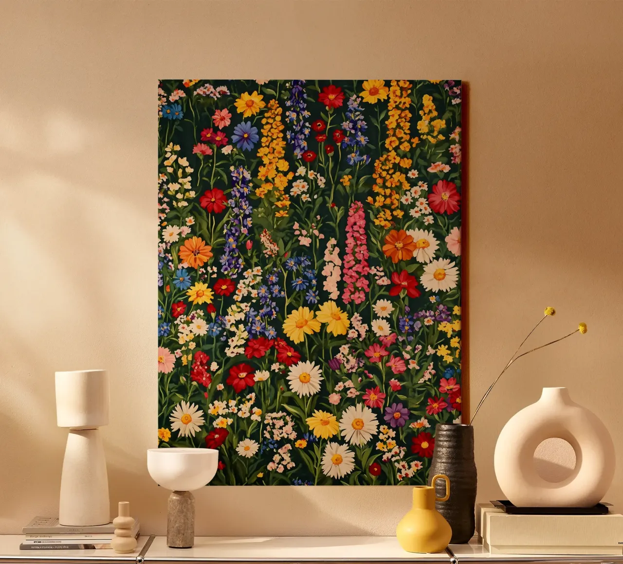 Weide met kleurrijke bloemen canvas met Baklijst van IamHomeStudio