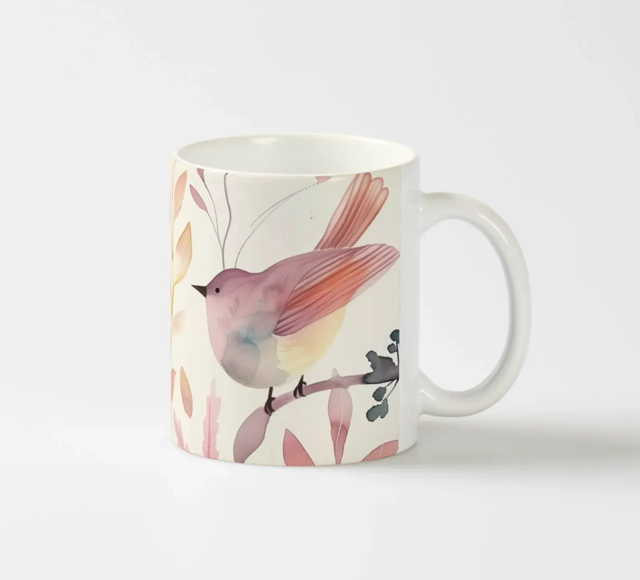 Uccello botanico vintage con fiori giallo papavero rosa arancio tazza in ceramica da Gentle Echoes Art
