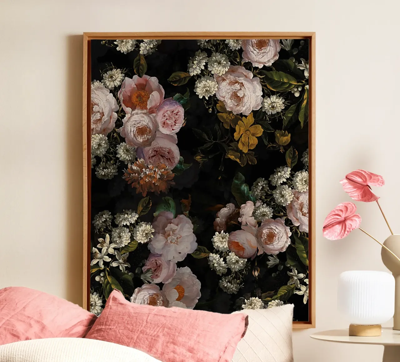 Barokke Mystieke Middernachtstuin 1 canvas met Baklijst van Flower Garden - Uta Naumann