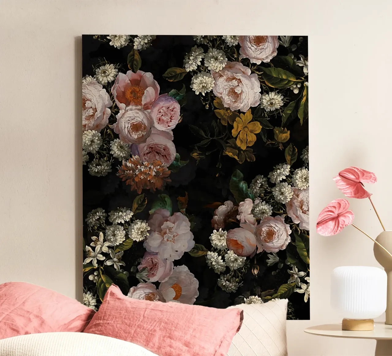 Barokke Mystieke Middernachtstuin 1 canvas met Baklijst van Flower Garden - Uta Naumann