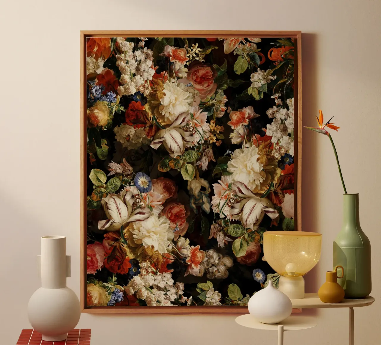Barokke Mystieke Middernachtstuin 3 canvas met Baklijst van Flower Garden - Uta Naumann