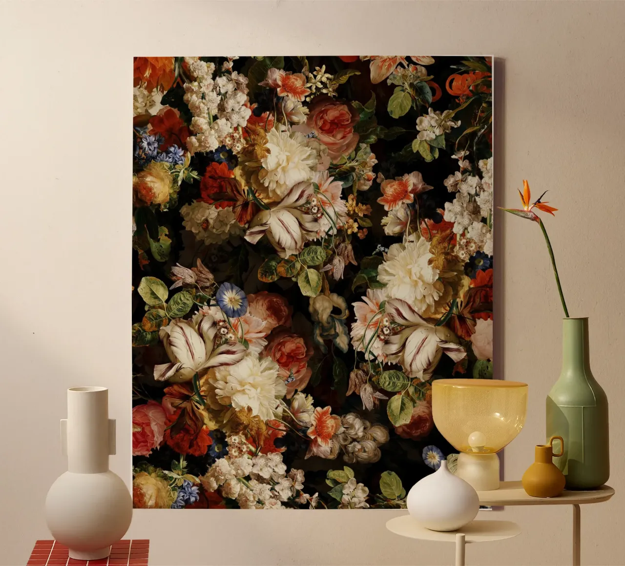 Barokke Mystieke Middernachtstuin 3 canvas met Baklijst van Flower Garden - Uta Naumann