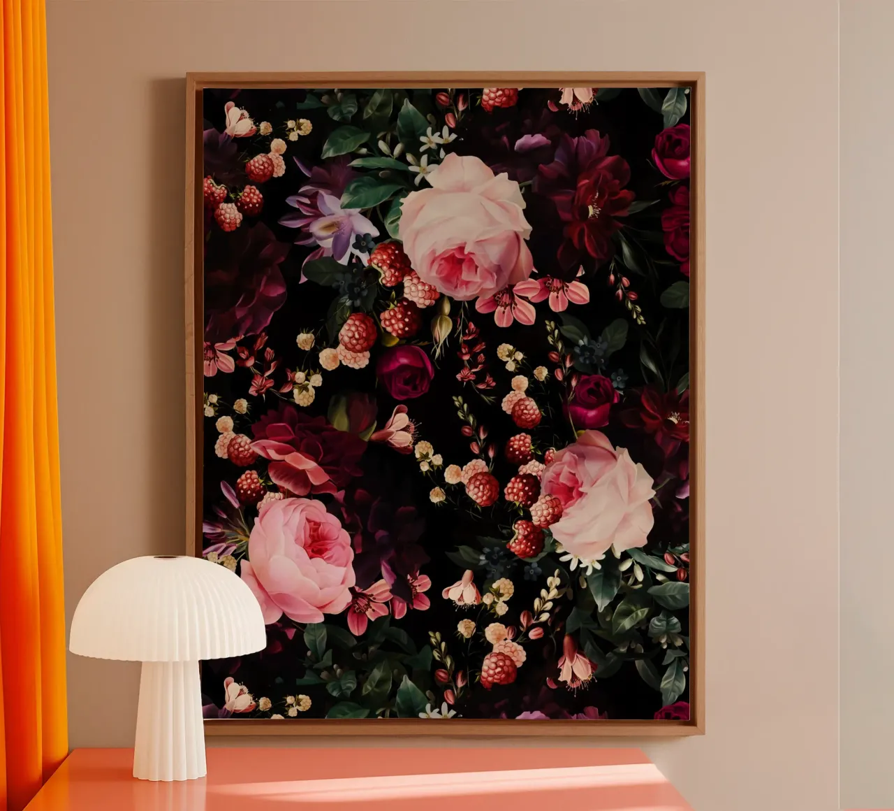 Barokke Mystieke Middernachtstuin 4 canvas met Baklijst van Flower Garden - Uta Naumann