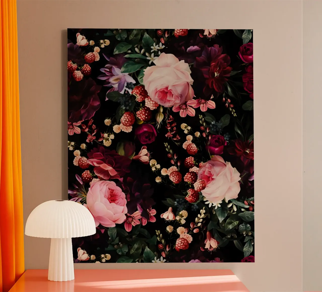 Barokke Mystieke Middernachtstuin 4 canvas met Baklijst van Flower Garden - Uta Naumann