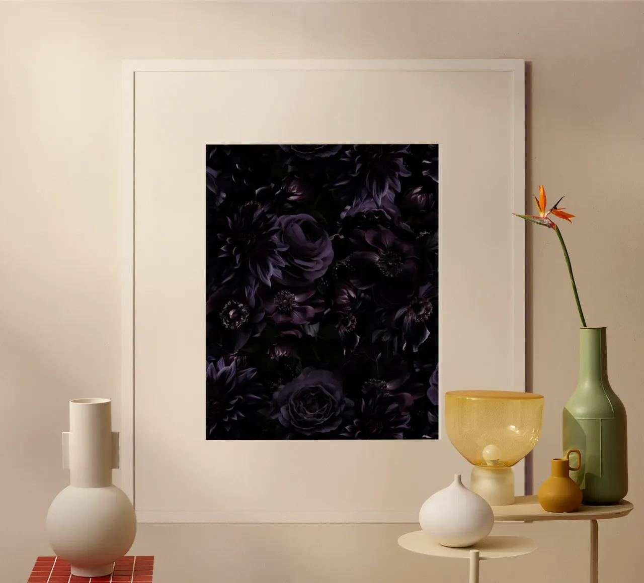 Giardino di mezzanotte mistico barocco di Borgogna poster con telaio in legno da Flower Garden - Uta Naumann