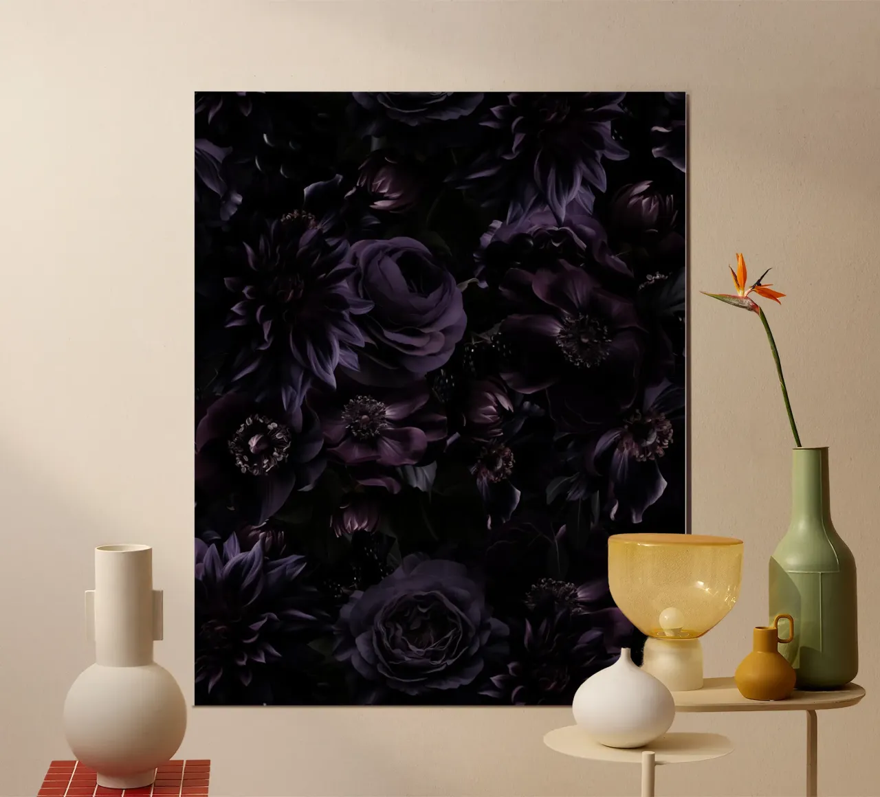 Giardino di mezzanotte mistico barocco di Borgogna poster con telaio in legno da Flower Garden - Uta Naumann