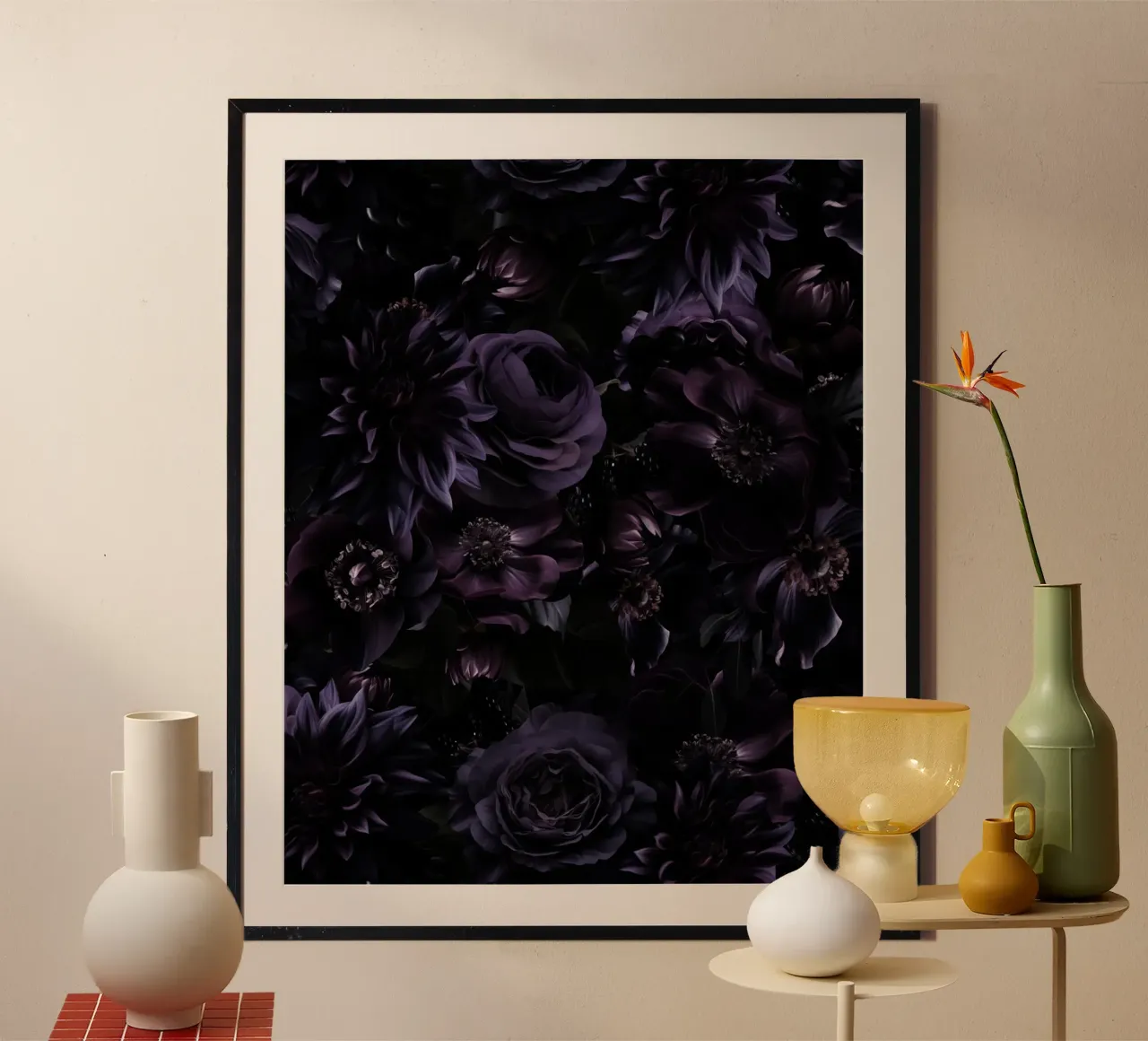 Giardino di mezzanotte mistico barocco di Borgogna poster con telaio in legno da Flower Garden - Uta Naumann