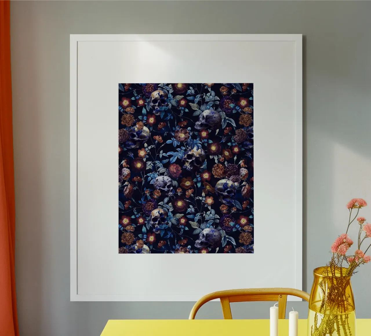 Giardino di mezzanotte mistico barocco con teschio e rose poster con telaio in legno da Flower Garden - Uta Naumann