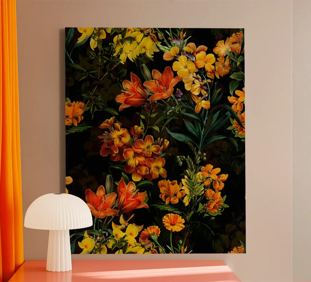Barokgele wilde bloemen Mystieke middernachtstuin canvas met Baklijst van Flower Garden - Uta Naumann