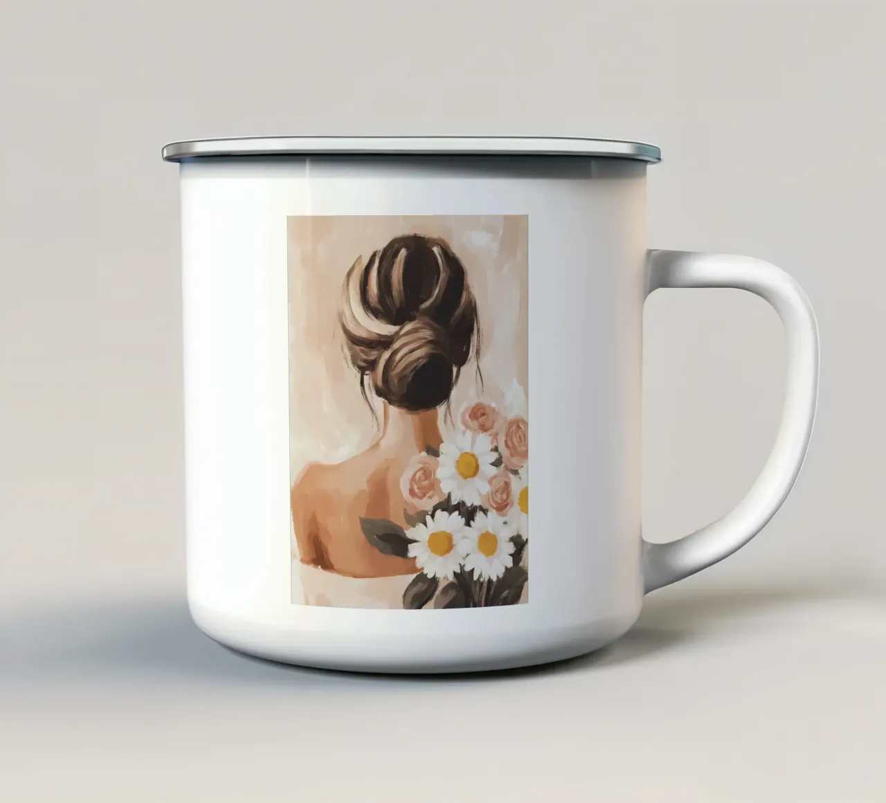 Ragazza con fiori tazza in smalto da IamHomeStudio