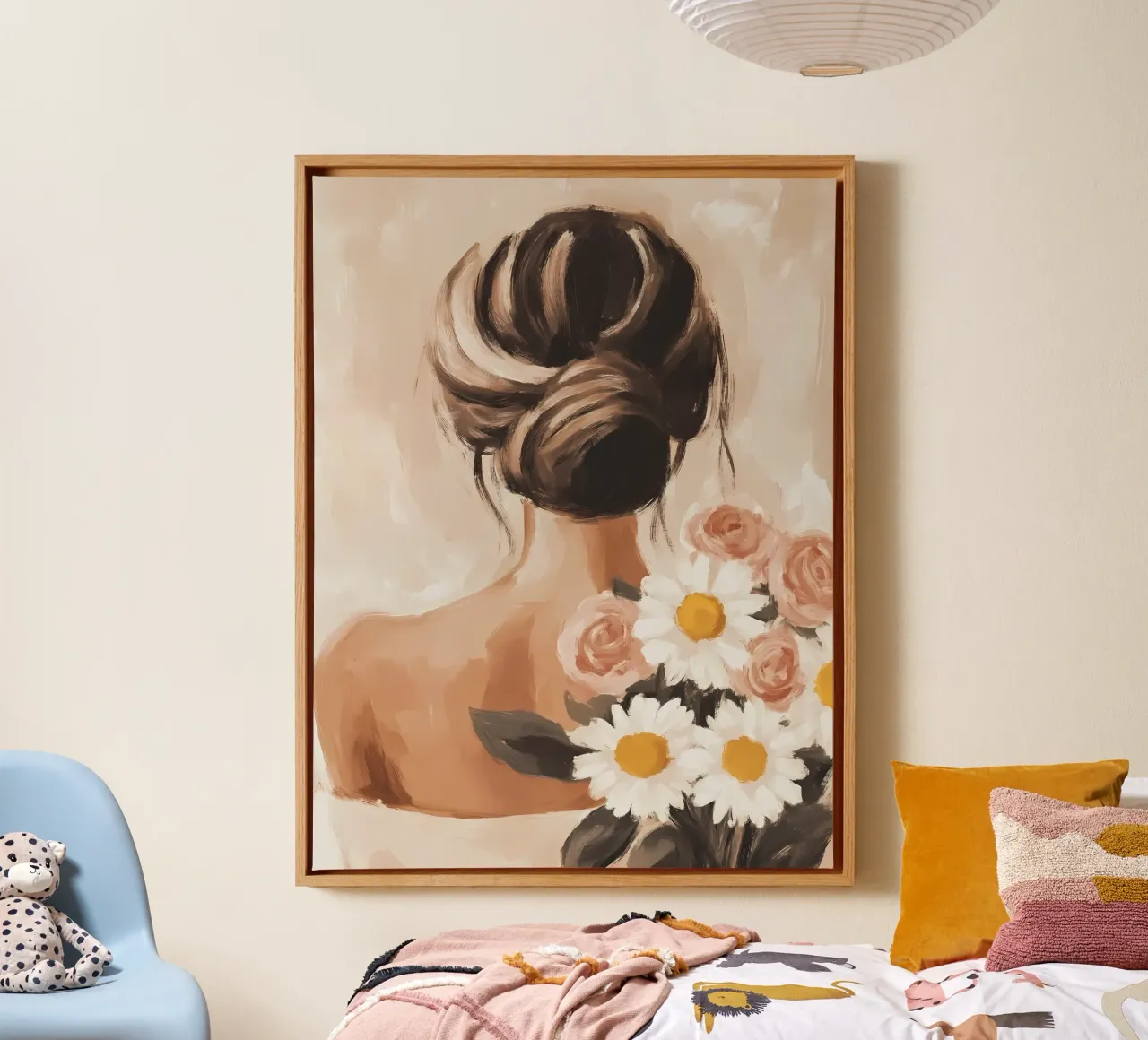 Ragazza con fiori tela con Cornice a cassetta da IamHomeStudio