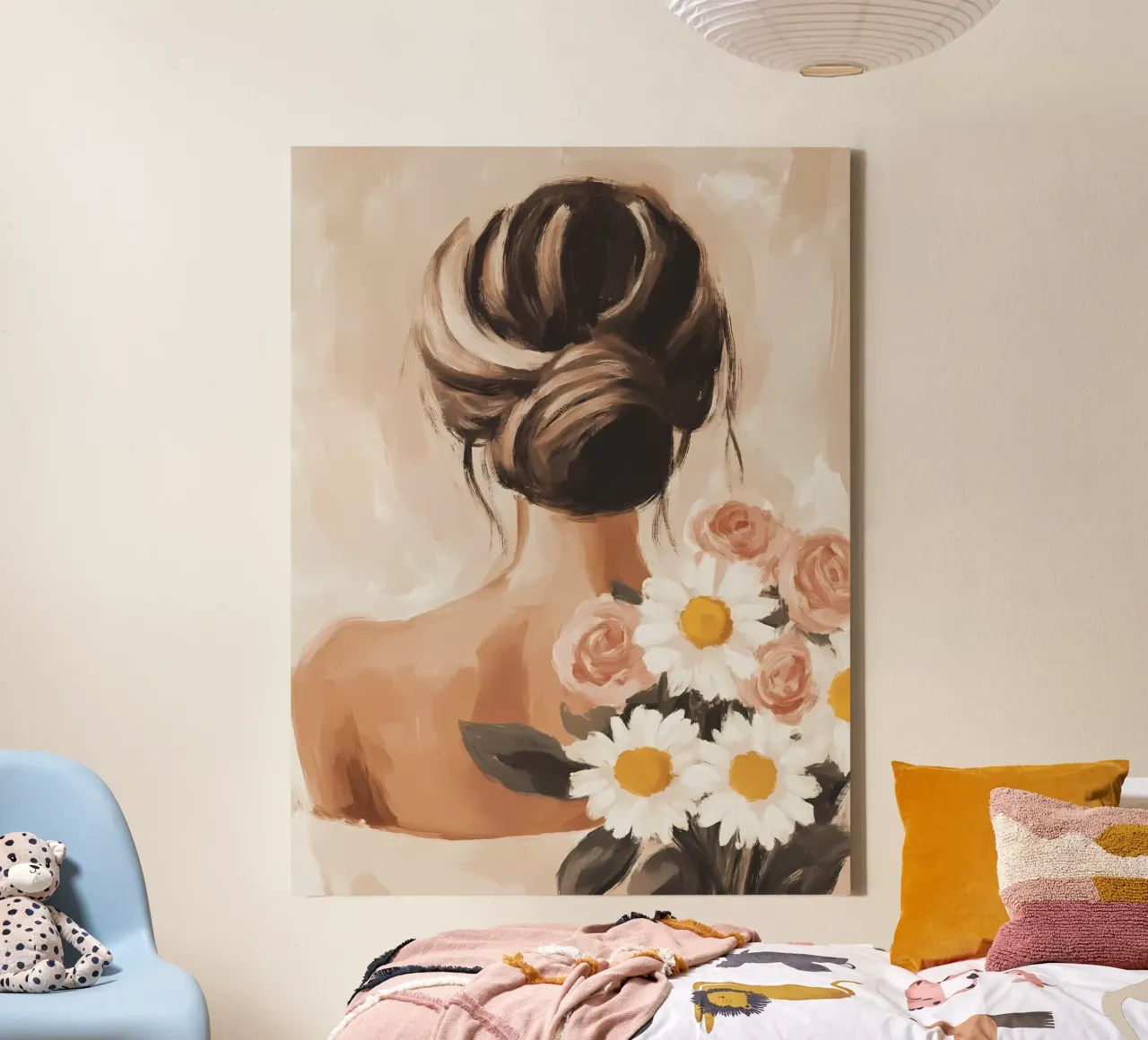 Ragazza con fiori tela con Cornice a cassetta da IamHomeStudio