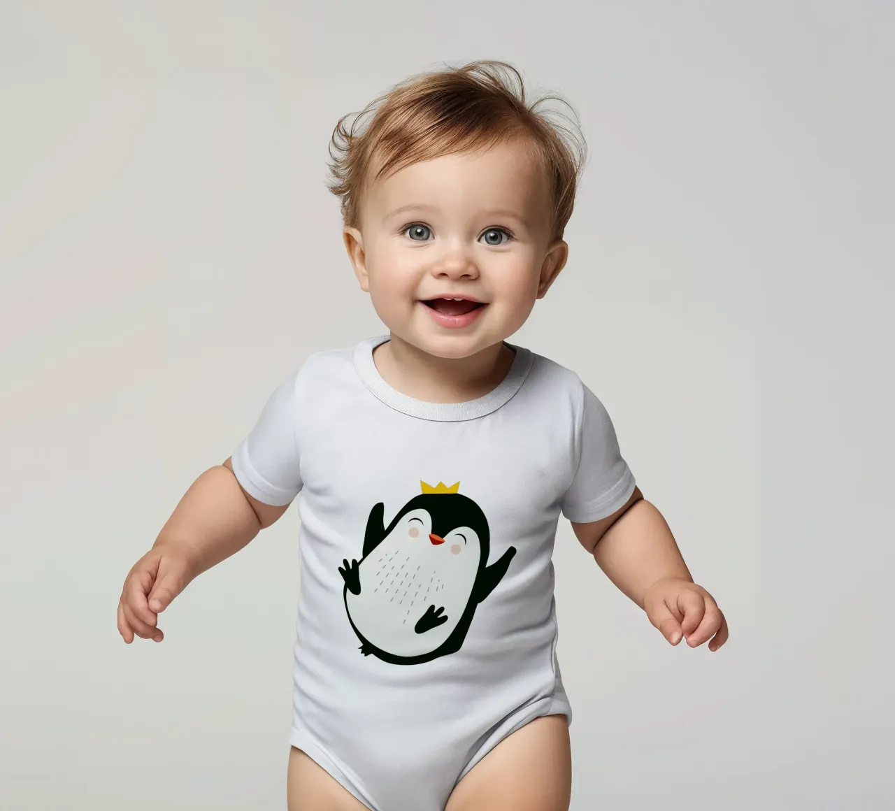 Allegro pinguino con corona d'oro body neonato maniche corte da namosh