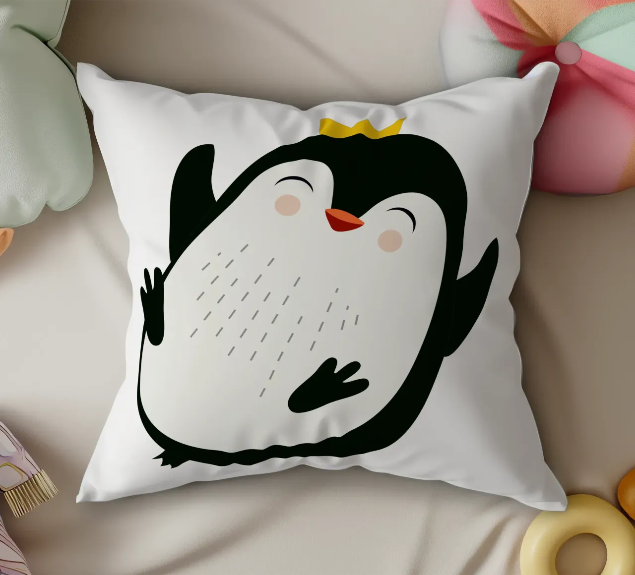 Allegro pinguino con corona d'oro cuscino da namosh