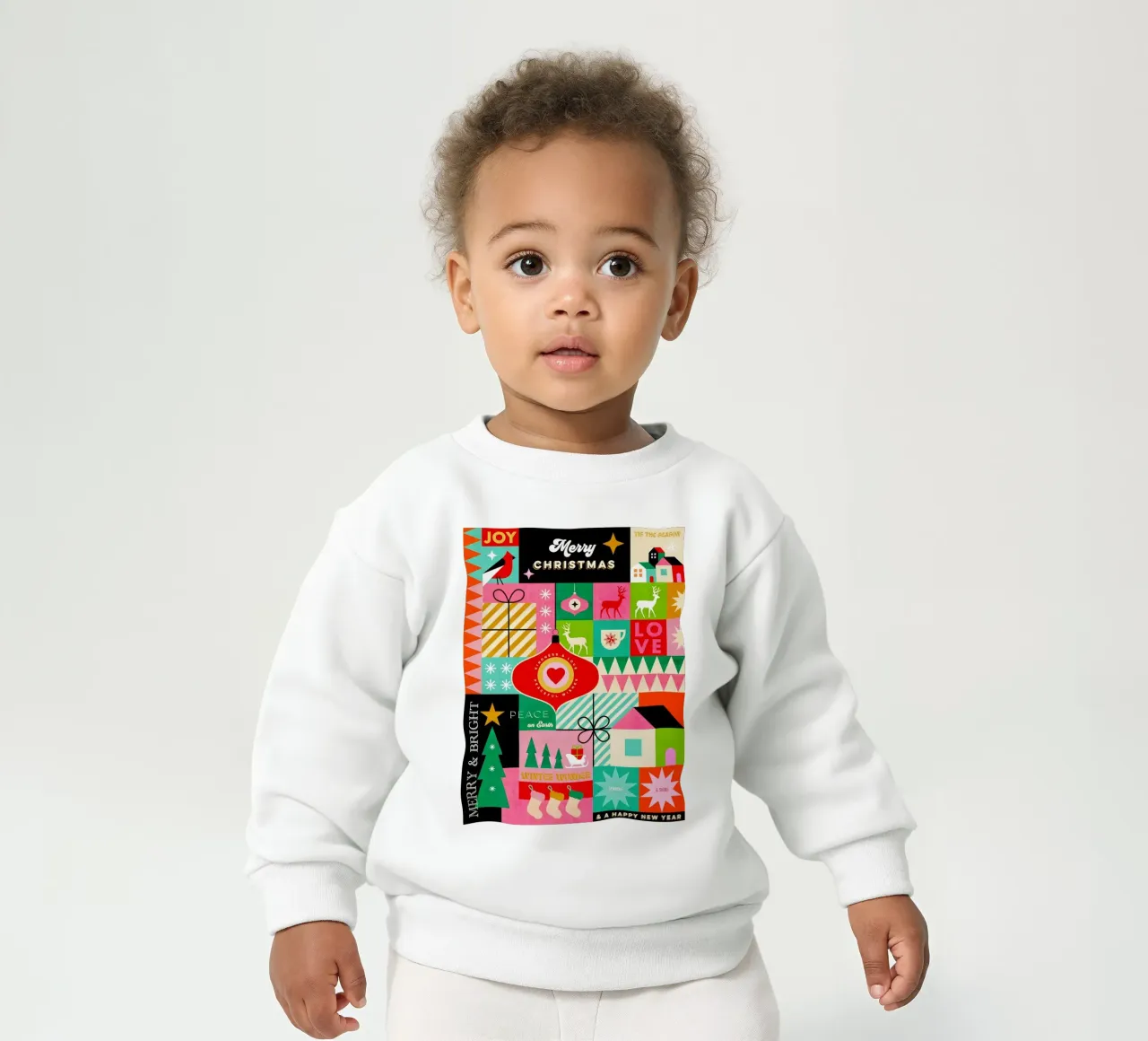 Buon Natale, auguri colorati di buone feste Patchwork felpa neonato da Dominique Vari