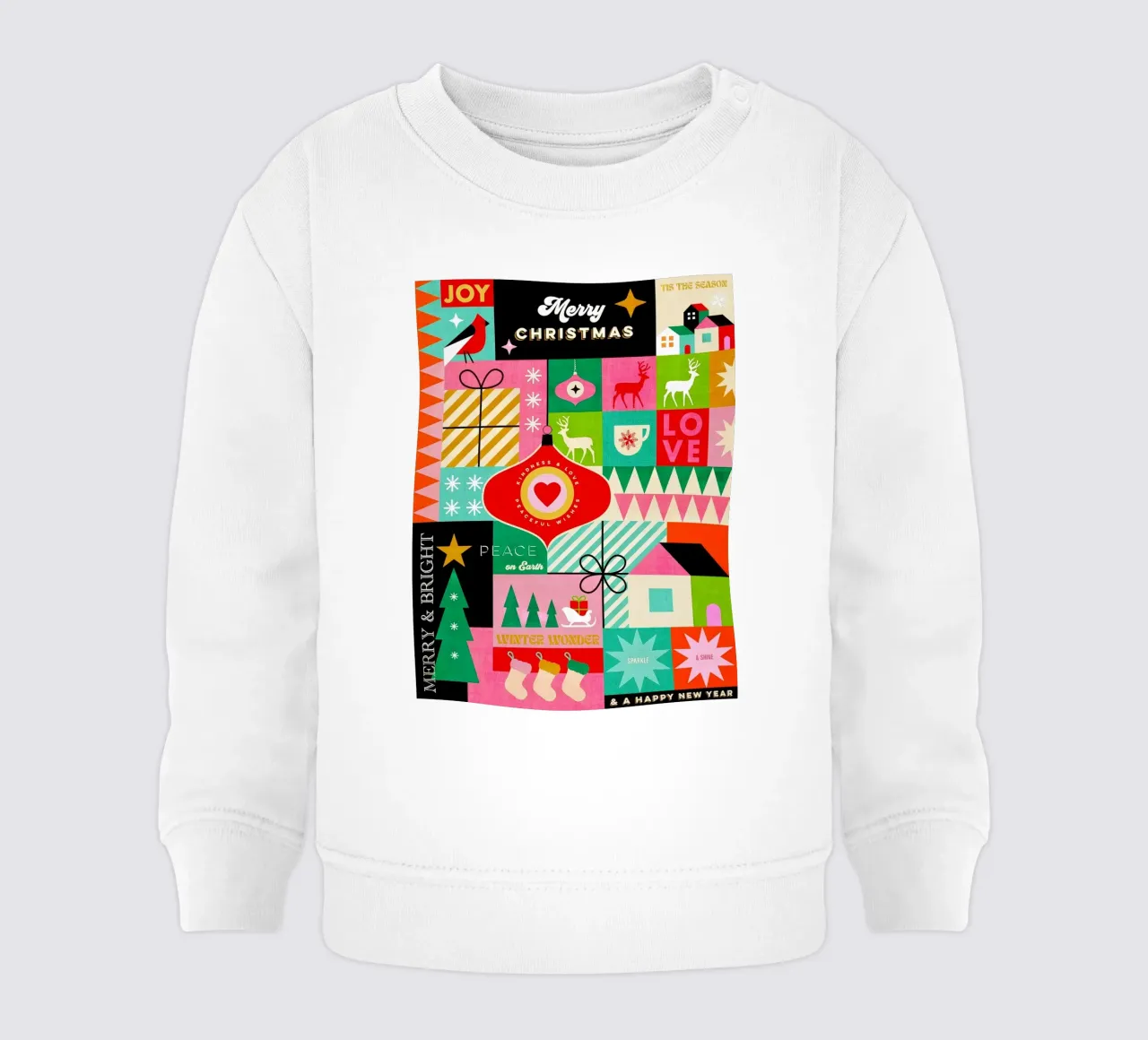 Buon Natale, auguri colorati di buone feste Patchwork felpa neonato da Dominique Vari