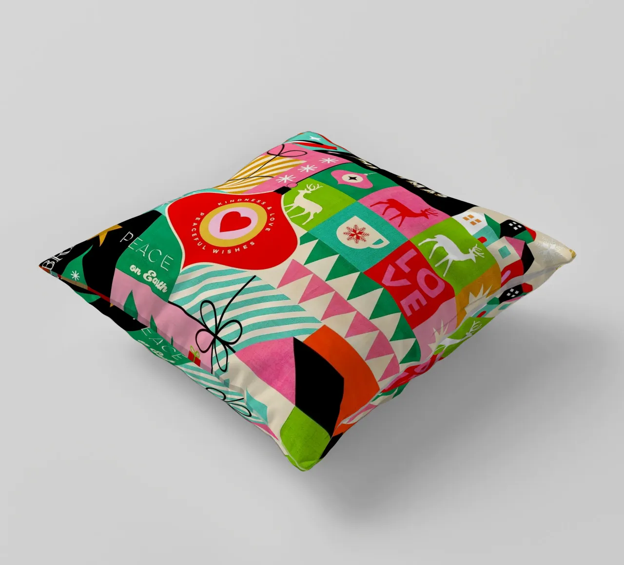 Buon Natale, auguri colorati di buone feste Patchwork cuscino da Dominique Vari