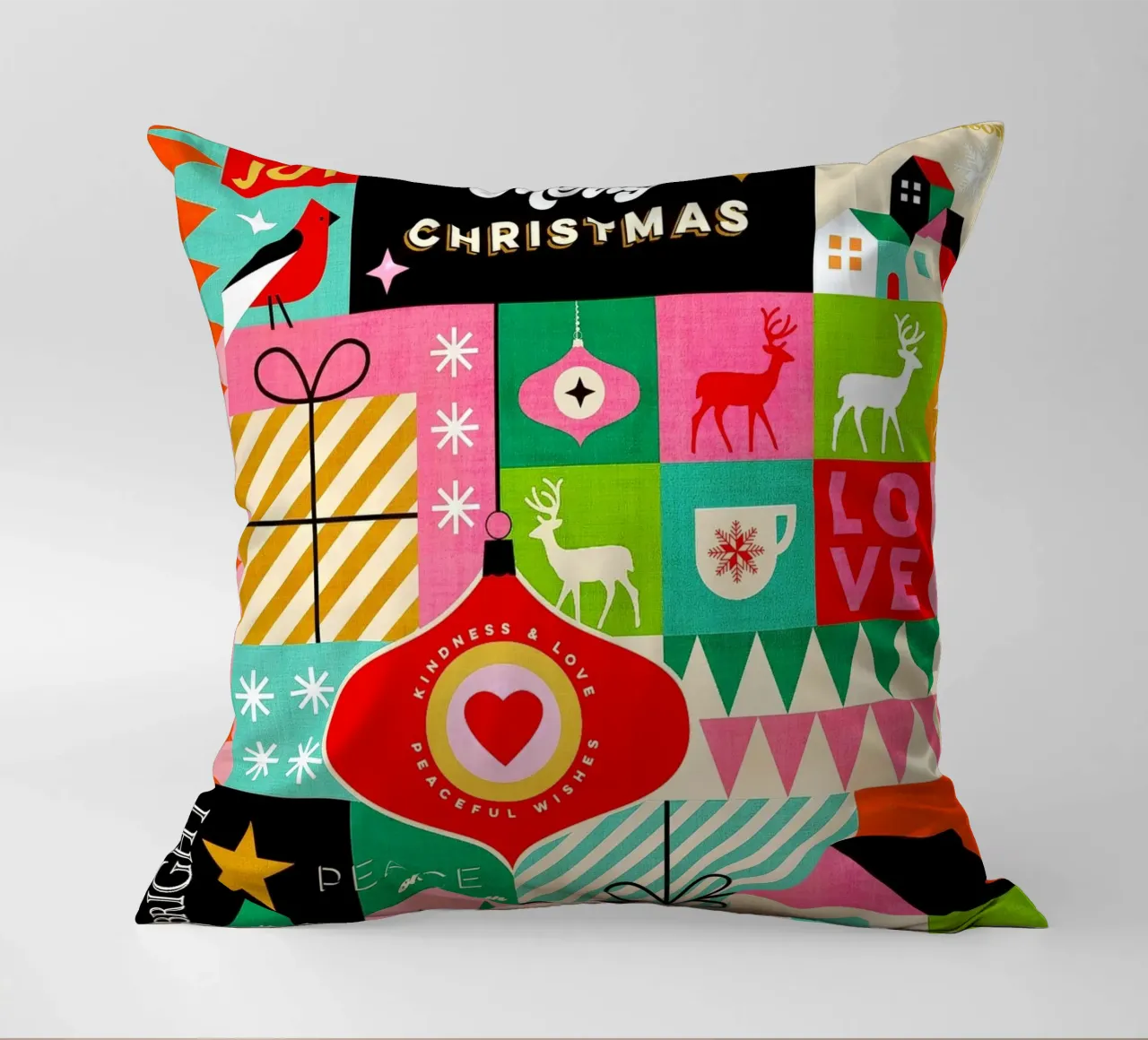 Buon Natale, auguri colorati di buone feste Patchwork cuscino da Dominique Vari