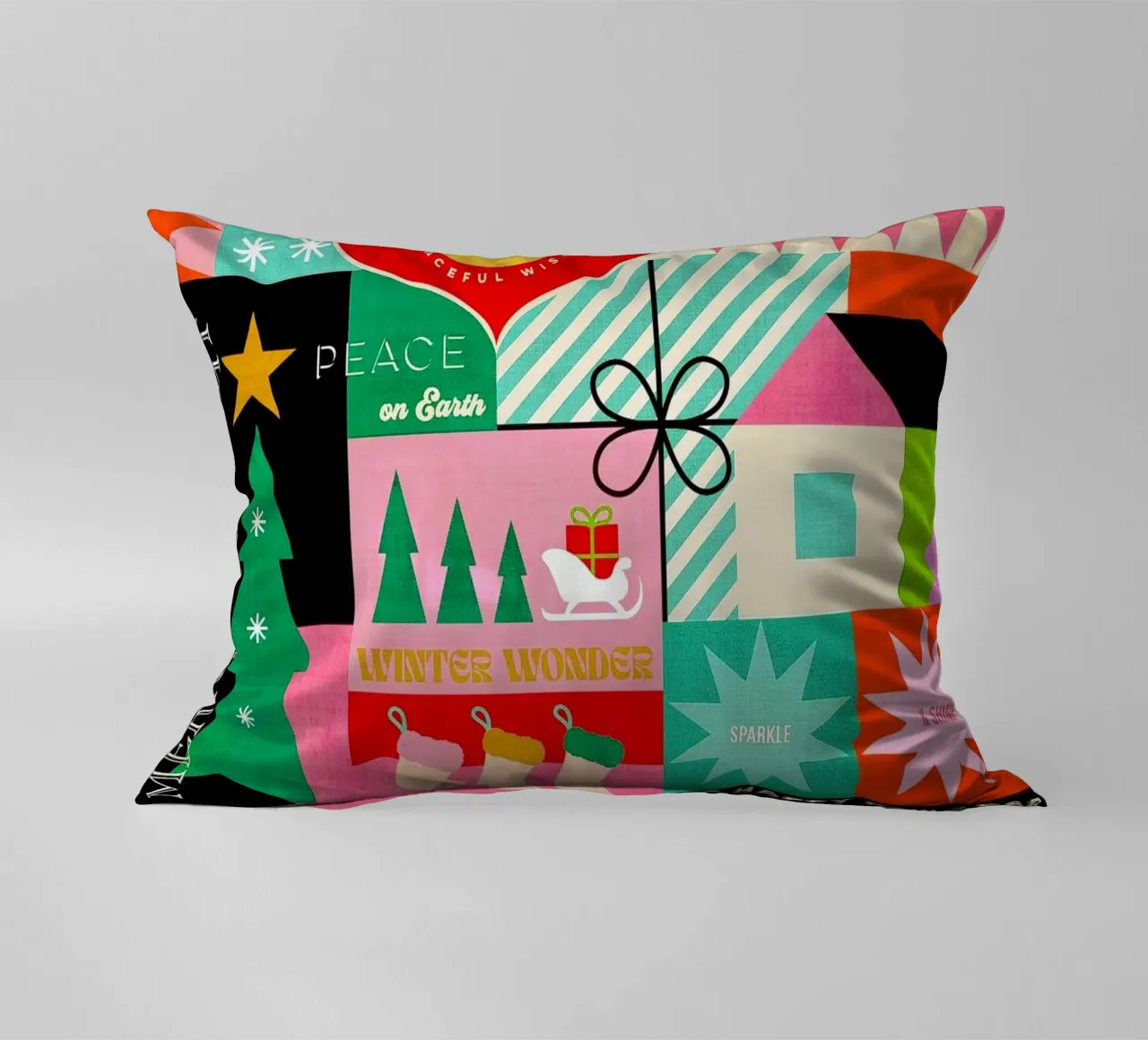 Buon Natale, auguri colorati di buone feste Patchwork cuscino da Dominique Vari