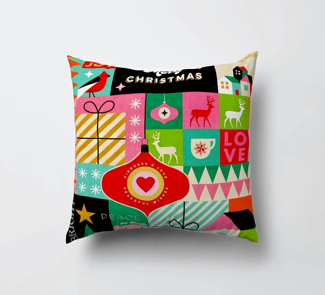 Buon Natale, auguri colorati di buone feste Patchwork cuscino da Dominique Vari