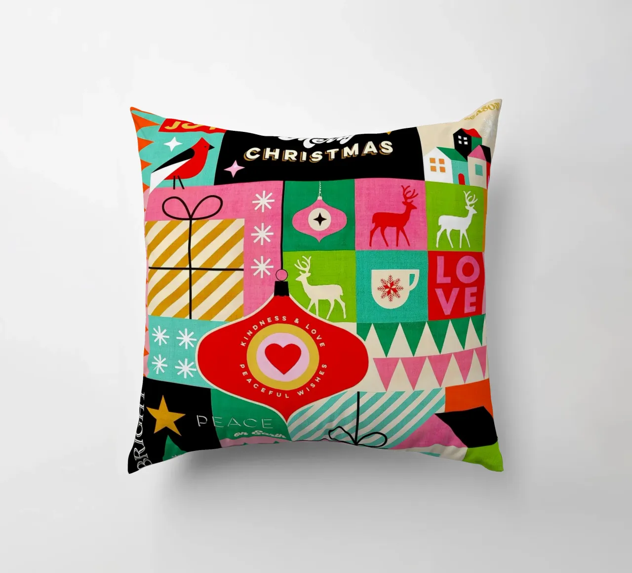 Buon Natale, auguri colorati di buone feste Patchwork cuscino da Dominique Vari