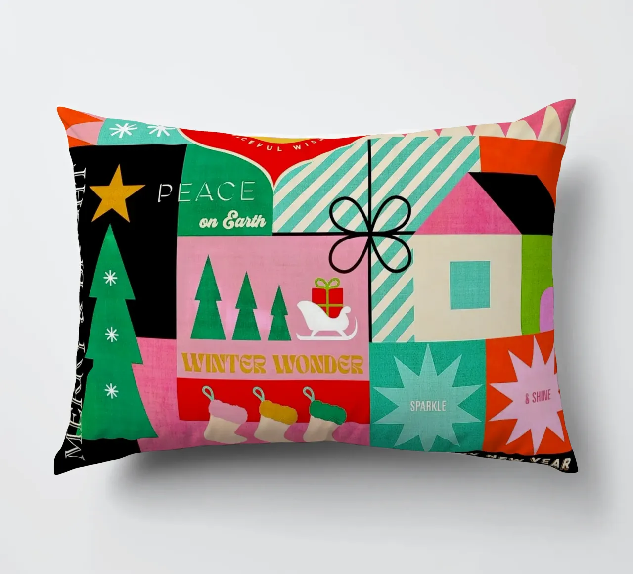 Buon Natale, auguri colorati di buone feste Patchwork cuscino da Dominique Vari