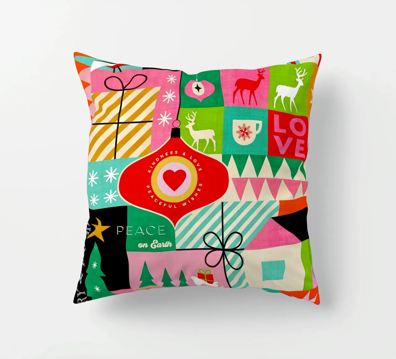 Buon Natale, auguri colorati di buone feste Patchwork cuscino da Dominique Vari