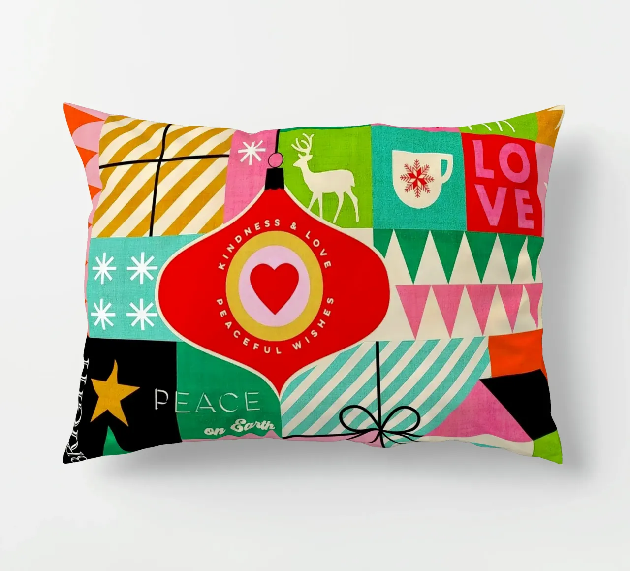 Buon Natale, auguri colorati di buone feste Patchwork cuscino da Dominique Vari