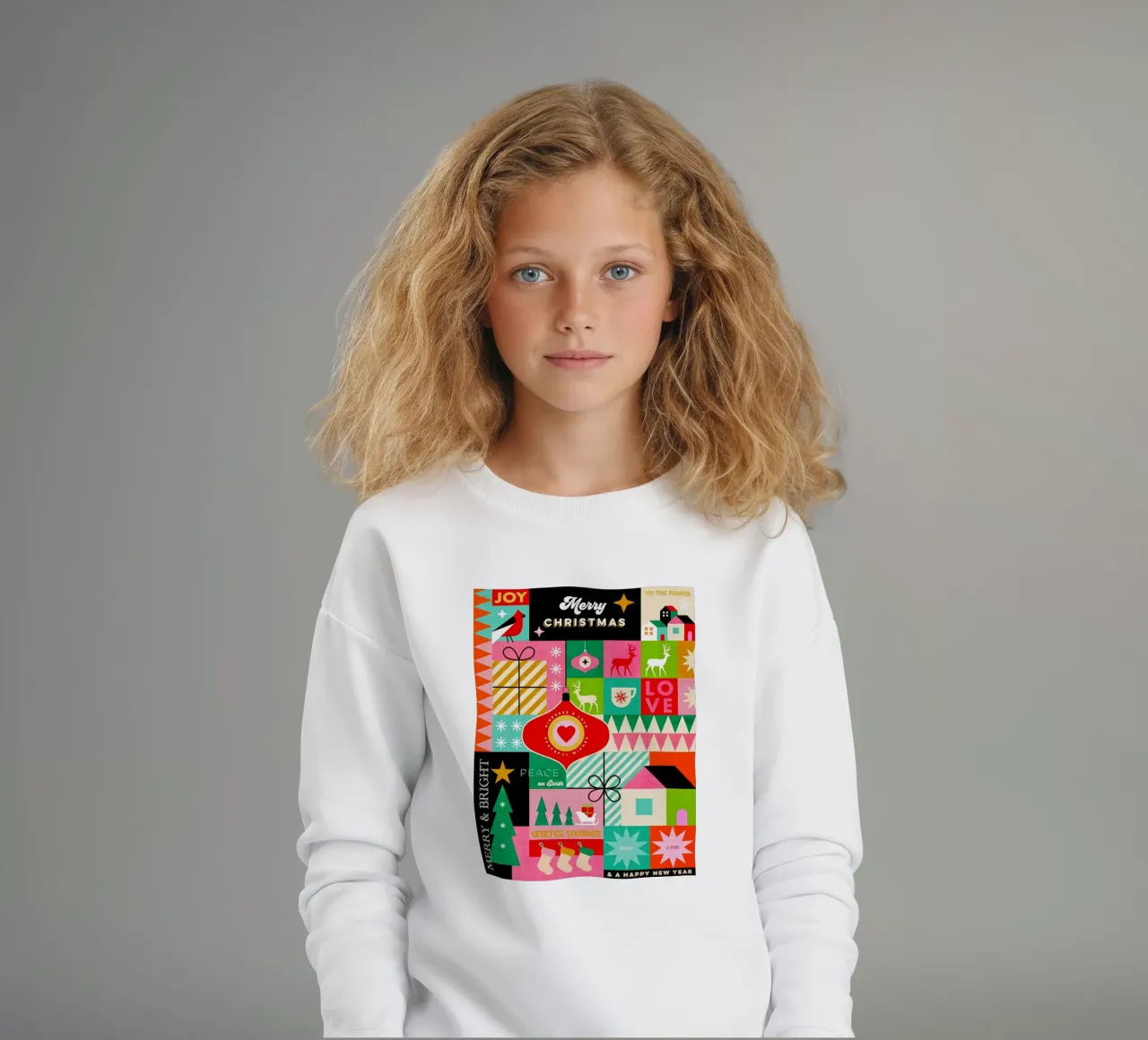 Buon Natale, auguri colorati di buone feste Patchwork felpa bambino da Dominique Vari
