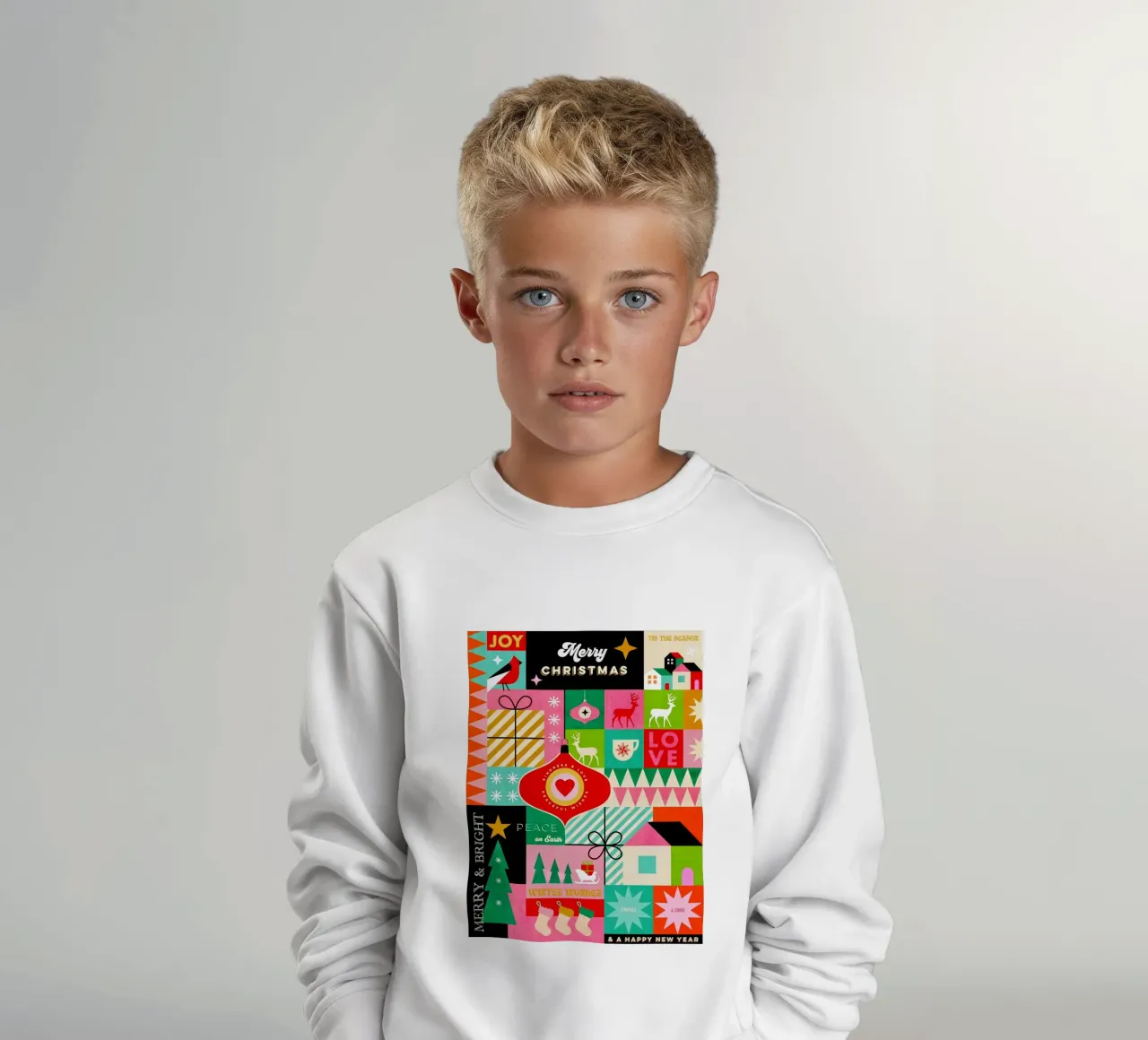 Buon Natale, auguri colorati di buone feste Patchwork felpa bambino da Dominique Vari