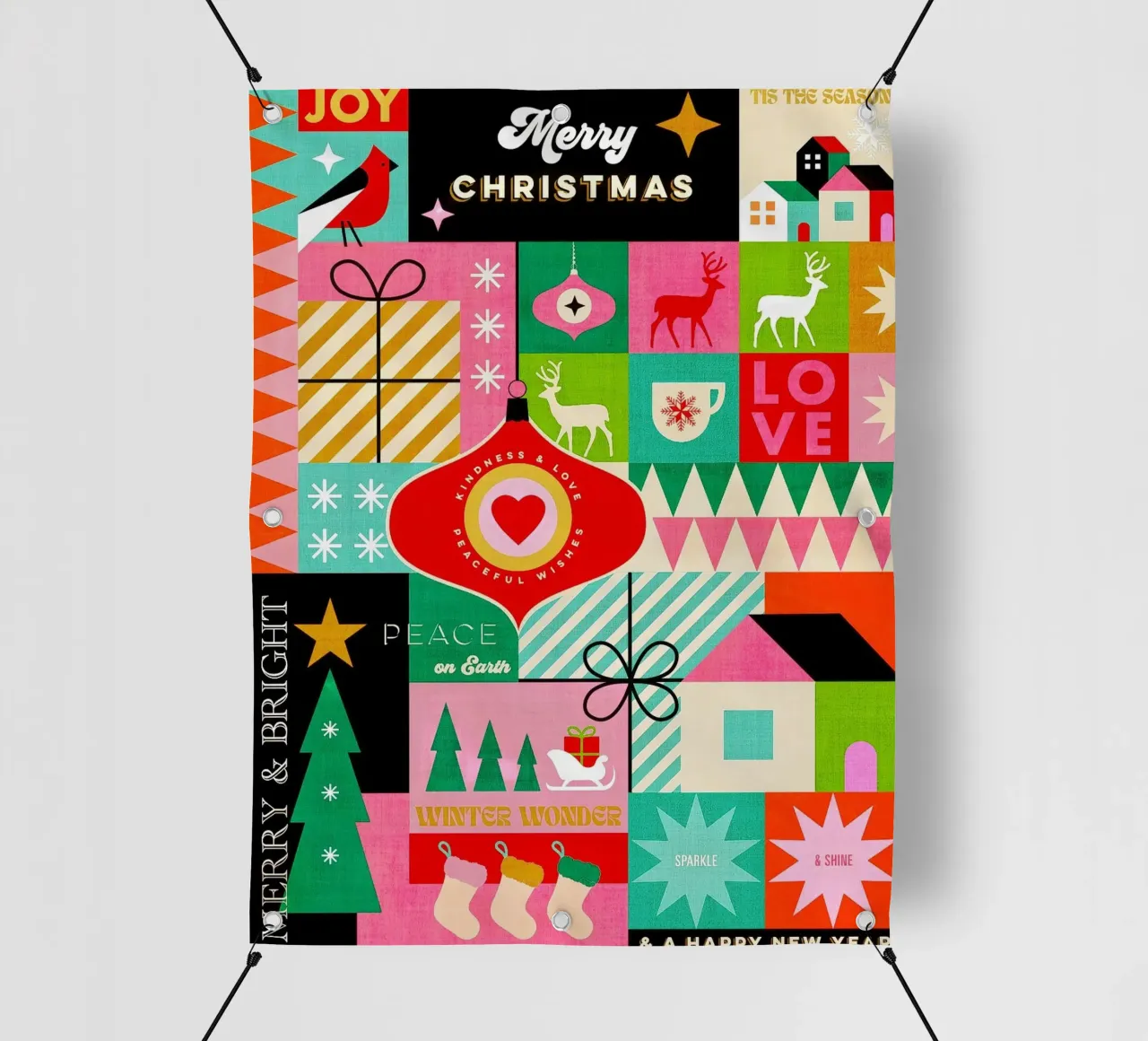 Buon Natale, auguri colorati di buone feste Patchwork telo in pvc da Dominique Vari