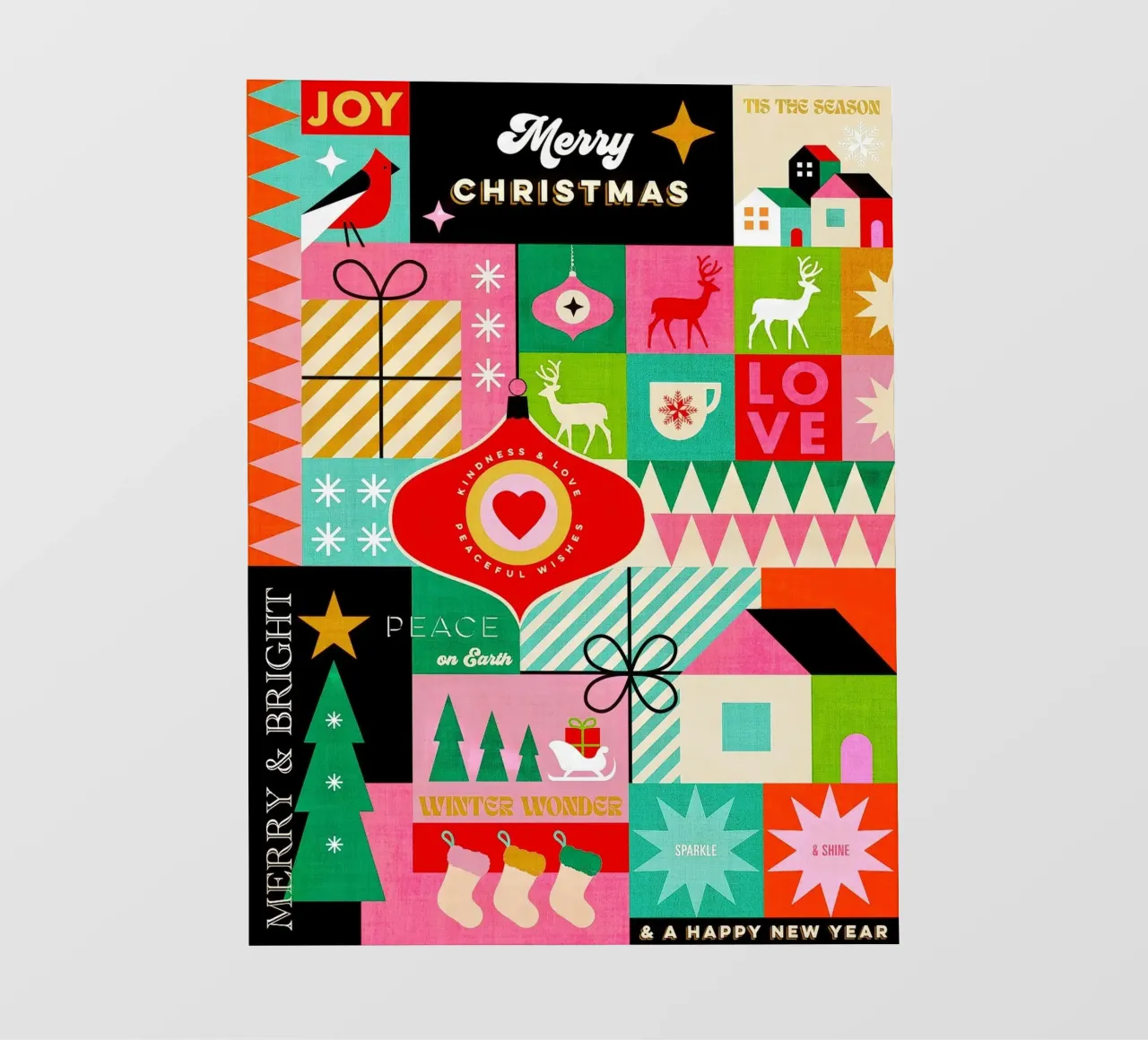 Buon Natale, auguri colorati di buone feste Patchwork telo in pvc da Dominique Vari