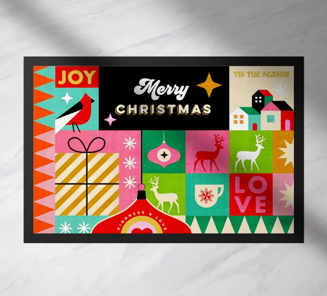 Buon Natale, auguri colorati di buone feste Patchwork zerbino da Dominique Vari