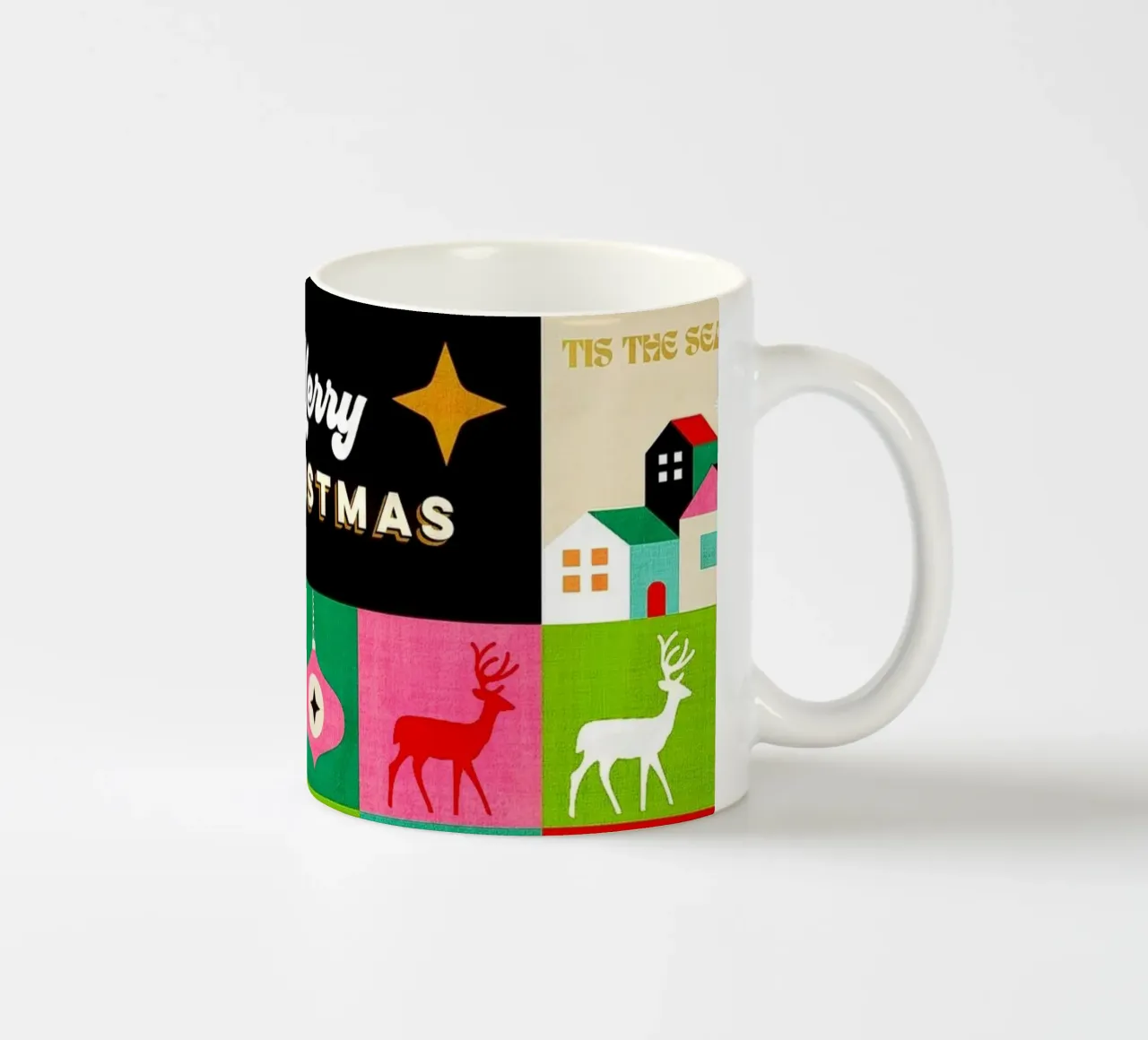 Buon Natale, auguri colorati di buone feste Patchwork tazza in ceramica da Dominique Vari