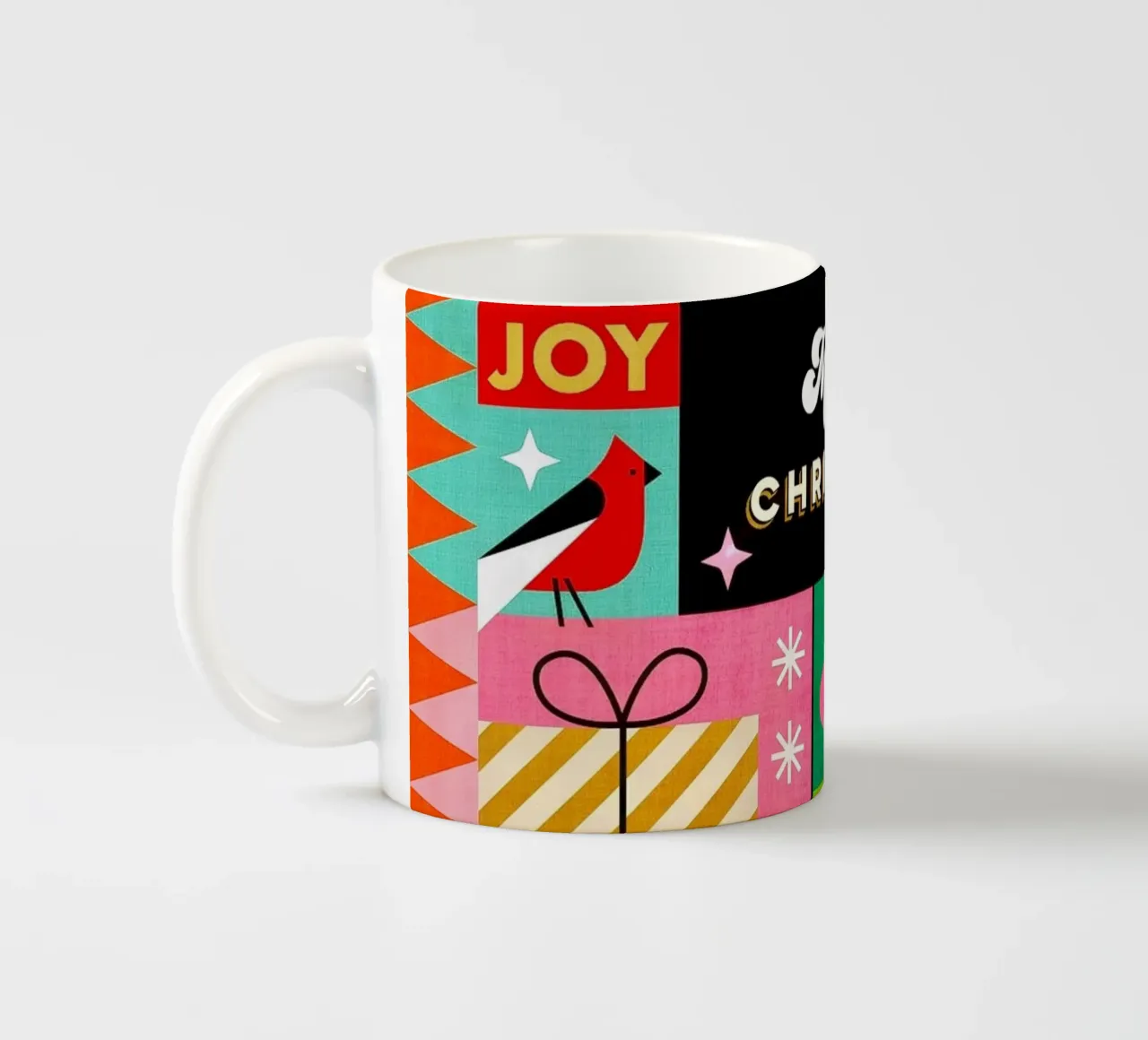 Buon Natale, auguri colorati di buone feste Patchwork tazza in ceramica da Dominique Vari