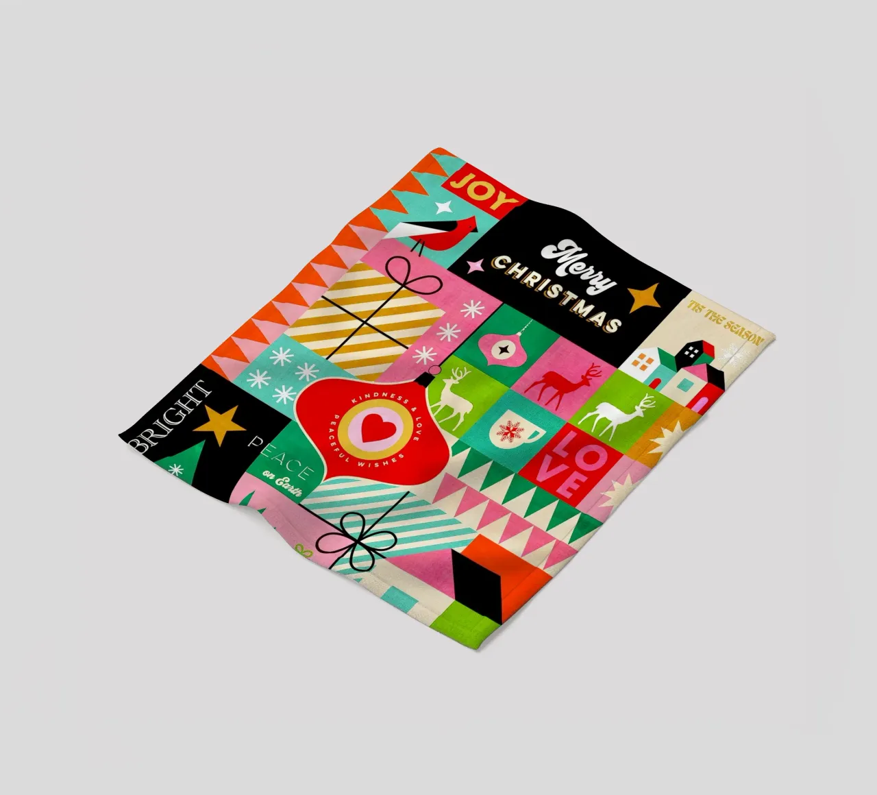 Buon Natale, auguri colorati di buone feste Patchwork coperta in pile da Dominique Vari